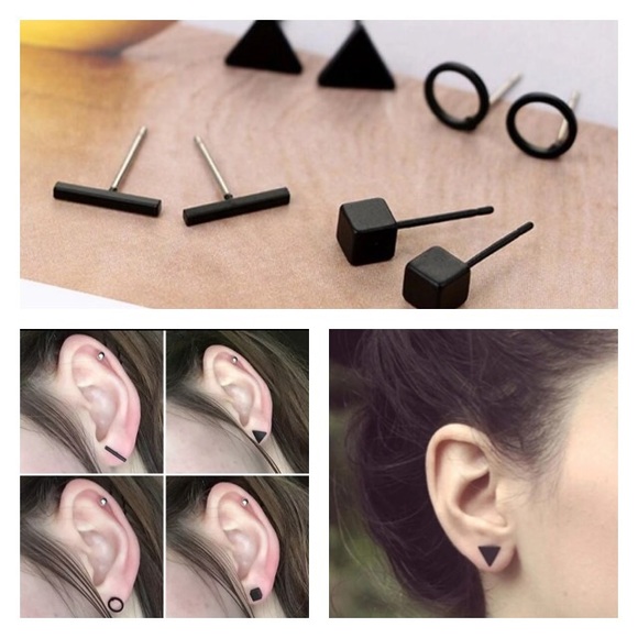 💙💎GRATEFUL💙MAKER💎💙 Jewelry - NEW!💙💎BUNDLE 4 PAIRS🖤BLACK🖤GEOMETRIC STUDS💎💙